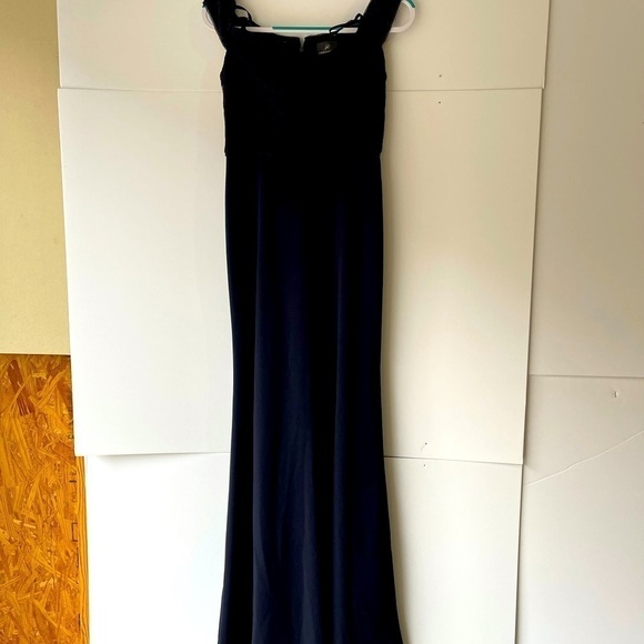 Adrianna Papell Navy Lace Off Shoulder Formal Evening Cocktail Prom Dress, 2 - Picture 5 of 13